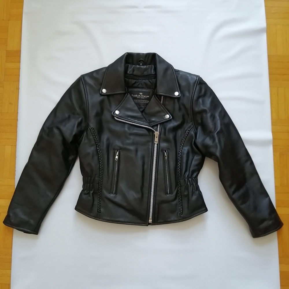 Women's Genuine Black Leather Biker Jacket Small